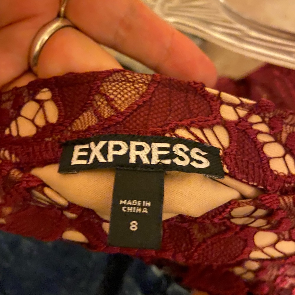 Express Burgundy Lace Overlay Skirt - Picture 7 of 9